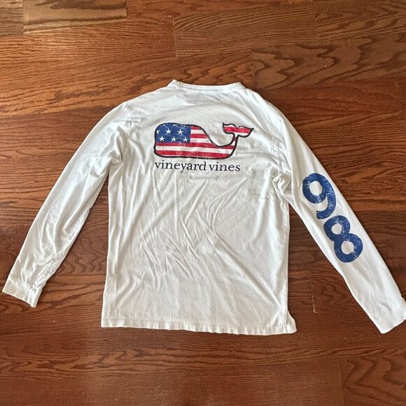 Vineyard Vines Long Sleeve Tee American Flag Whale Graphic USA Size Medium Prep - Picture 7 of 10
